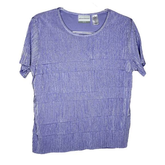Alfred Dunner Womens Ribbed Layered Blouse Size‎ M Petite Purple Short Sleeve - Picture 1 of 5